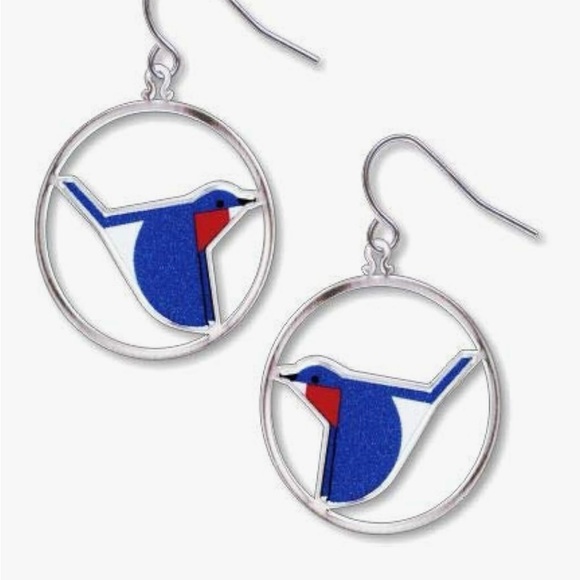 Charley Harper Blue Bird Earrings - Picture 1 of 4